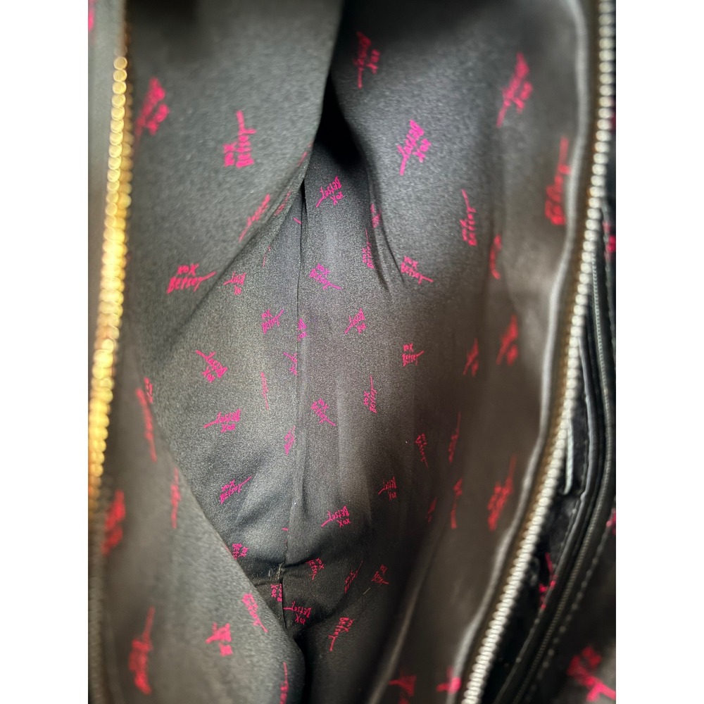 Betsey Johnson Skull Embossed Tote Bag Graffiti Lining Faux Leather Black - Picture 4 of 13
